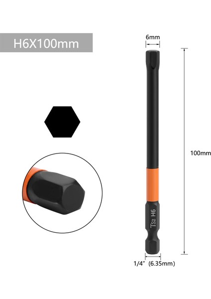 100MM Altıgen Tornavida Ucu -H2-H6 Iç Altıgen Kafa 1/4'' Shank Manyetik Altıgen Kafa -Allen Anahtarı Matkap Uçları Seti Onarım Araçları (Yurt Dışından)
