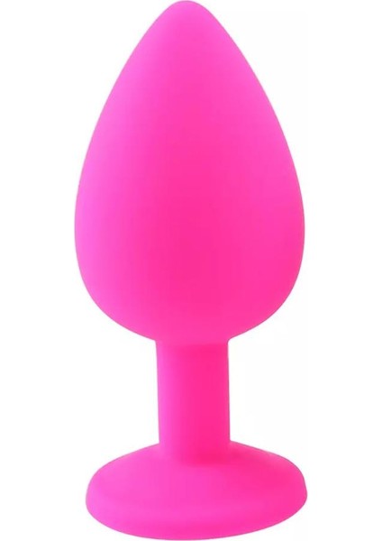 Pembe Tilki Elmas Taşlı Silikon Kaplı Plug L Büyük Boy 9 cm Pembe