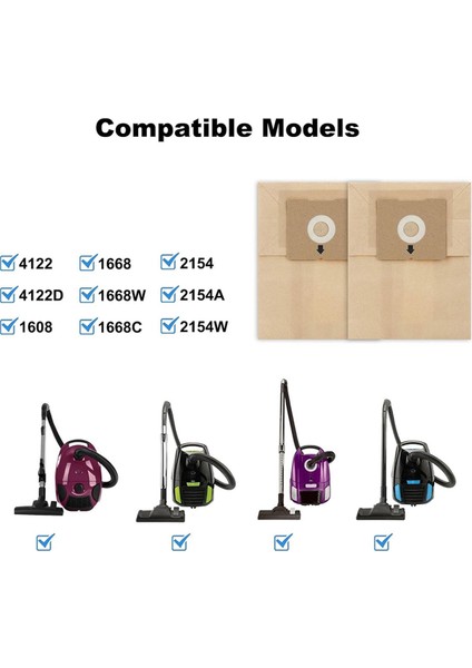 4122, 4122D, 2154W, 2154A Hazneli Süpürgeler Için 22 Paket Vakum Torbası, Yedek Parça 2138425, 213-8425 (Yurt Dışından)