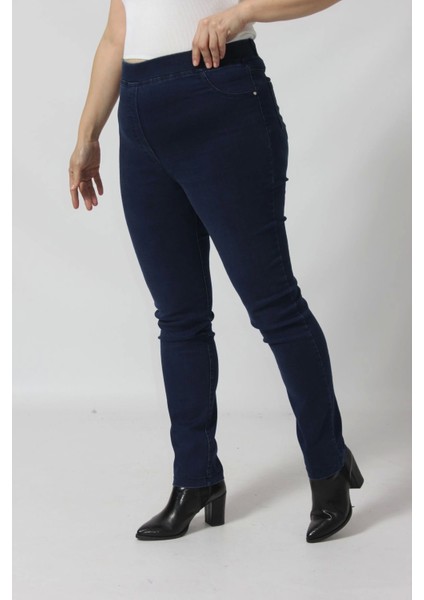 R001 Beli Lastikli Esnek Büyük Beden Mevsimlik Mavi Kot Pantolon modelleri