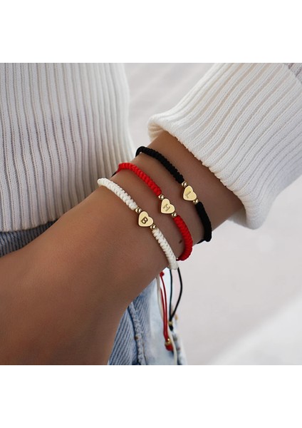 K Tarzı No.1 Boyutu Moda Yeni Kalp Şeklinde A-Z Harfler Bilezik Kadın Mizaç El Yapımı Örgü Ayarlanabilir Halat Bilezik Kadınlar Takı Için (Yurt Dışından) modelleri