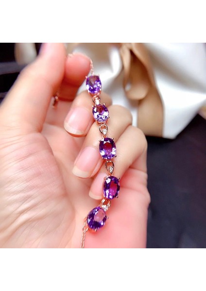 Kah228 Mor Kristal Bilezik Kadınlar Için Oval Zirkonya Gül Altın Renk Zinciri El Aksesuarları Arkadaş Moda Takı Kah228 (Yurt Dışından)
