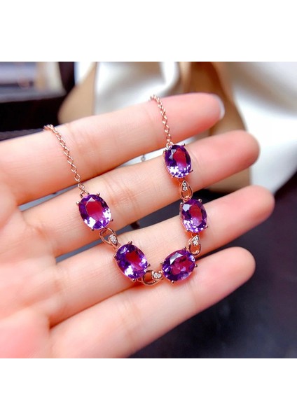 Kah228 Mor Kristal Bilezik Kadınlar Için Oval Zirkonya Gül Altın Renk Zinciri El Aksesuarları Arkadaş Moda Takı Kah228 (Yurt Dışından) modelleri