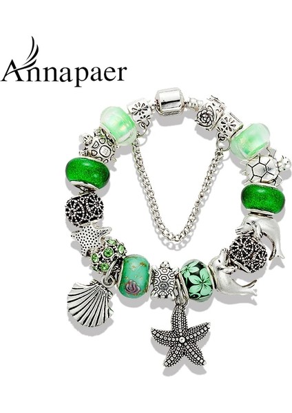 21Cm Tarzı B15384 Annapaer Yeşil Murano Cam Boncuk Moda Takılar Fit Orijinal Bilezik Pulseiras Feminina Kadınlar Için Dıy Takı (Yurt Dışından) fırsatları