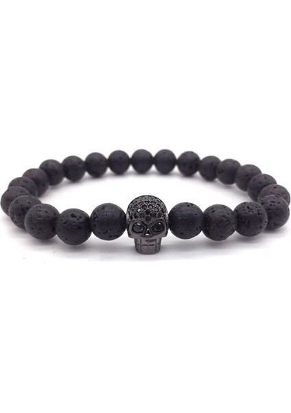No.4 Boyutu Naıqube Kafatası Erkek Bileklik 8Mm Lava Boncuk Kelepçe Taş Boncuk Charm Bilezik Erkekler Takı Için (Yurt Dışından) fırsatları