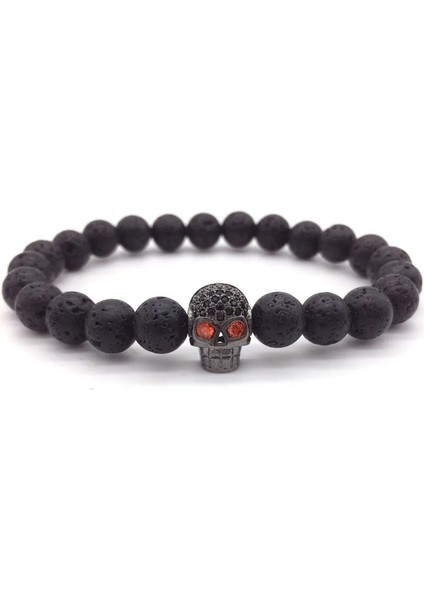 No.3 Boyutu Naıqube Kafatası Erkek Bileklik 8Mm Lava Boncuk Kelepçe Taş Boncuk Charm Bilezik Erkekler Takı Için (Yurt Dışından)