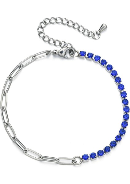 Xn152-Mavı Zmzy Lüks Kristal Cz Tenis Bilekliği Bileklik Kadınlar Için Clatainless Çelik Zincir Bilezikler Düğün Moda Takı (Yurt Dışından)