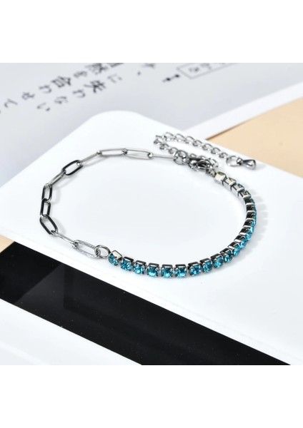 Xn152-Mavı Zmzy Lüks Kristal Cz Tenis Bilekliği Bileklik Kadınlar Için Clatainless Çelik Zincir Bilezikler Düğün Moda Takı (Yurt Dışından) modelleri