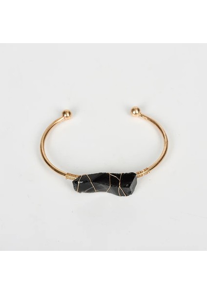 No.11 Boyutu Düzensiz Doğal Taş Manşet Bilezik Kadın Altın Renk Tel Sarma Düzensiz Ham Kristal Kuvars Bilezik Moda Taş Takı (Yurt Dışından)