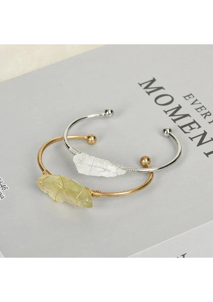 No.11 Boyutu Düzensiz Doğal Taş Manşet Bilezik Kadın Altın Renk Tel Sarma Düzensiz Ham Kristal Kuvars Bilezik Moda Taş Takı (Yurt Dışından) fiyatları