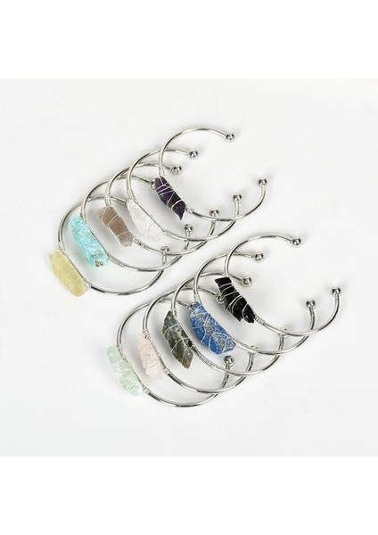 No.11 Boyutu Düzensiz Doğal Taş Manşet Bilezik Kadın Altın Renk Tel Sarma Düzensiz Ham Kristal Kuvars Bilezik Moda Taş Takı (Yurt Dışından) modelleri