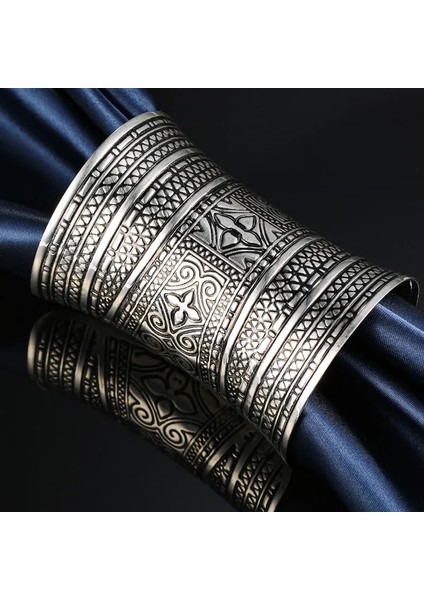 1 Adet Boho Etnik Vintage Metal Renk Çiçek Oyma Totem Açık Uçlu Manşet Bileklik Haçlı Bilezik Kolçaklı Kadınlar Takı (Yurt Dışından)