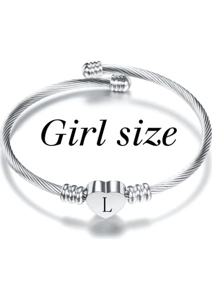 L Boyutu Sevimli Çocuklar Ilk Alfabe Harf Paslanmaz Çelik Çocuk Takı Manşet Kalp Charm Bilezik Küçük Kız (Yurt Dışından)
