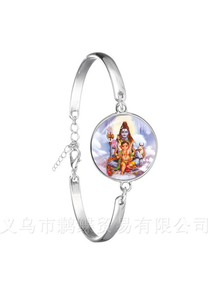 No.7 Boyutu Klasik Hindistan Bilezik Tanrı Brahma, Vişnu, Lord Shiva Takı Cam Cabochon Gümüş Kaplama Bileklik Din Takı (Yurt Dışından)
