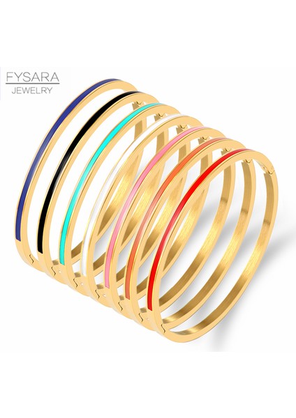 60Mm Tarzı Yeşil Fysara 3Mm Ince Renkli Turuncu Emaye Kadınlar Için Parti Moda Bilezik Paslanmaz Çelik Takı 7 Renk (Yurt Dışından) fiyatları