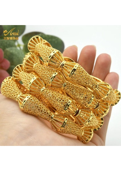B11-4Pcs Anııd Hint 24K Altın Kaplama Bileklik Bileklik Takı Arapça Hint Kadınlar Charm Lüks Bilezik Afrika Düğün Yıldönümü leri (Yurt Dışından)