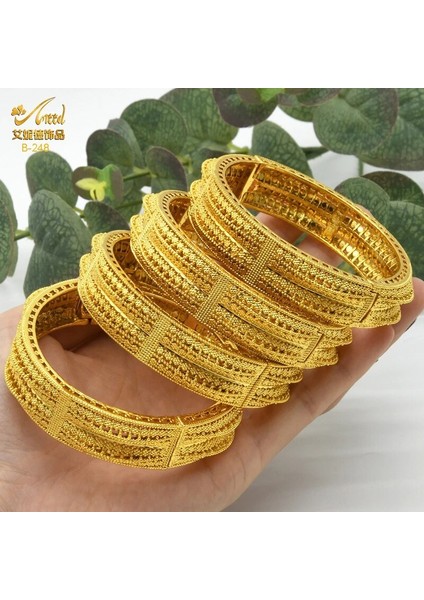 B11-4Pcs Anııd Hint 24K Altın Kaplama Bileklik Bileklik Takı Arapça Hint Kadınlar Charm Lüks Bilezik Afrika Düğün Yıldönümü leri (Yurt Dışından) fırsatları