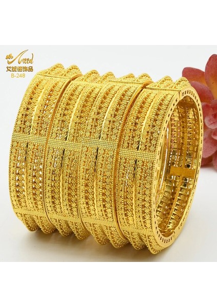 B11-4Pcs Anııd Hint 24K Altın Kaplama Bileklik Bileklik Takı Arapça Hint Kadınlar Charm Lüks Bilezik Afrika Düğün Yıldönümü leri (Yurt Dışından) indirimleri