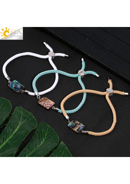 No.15 Csja Naylon Bükülmüş Kordon Bilezik Adam Için Doğal Abalone Kabuk Dikdörtgen Boncuk Hayat Ağacı Charm Bilezikler Kadınlar Takı S995 (Yurt Dışından) modelleri