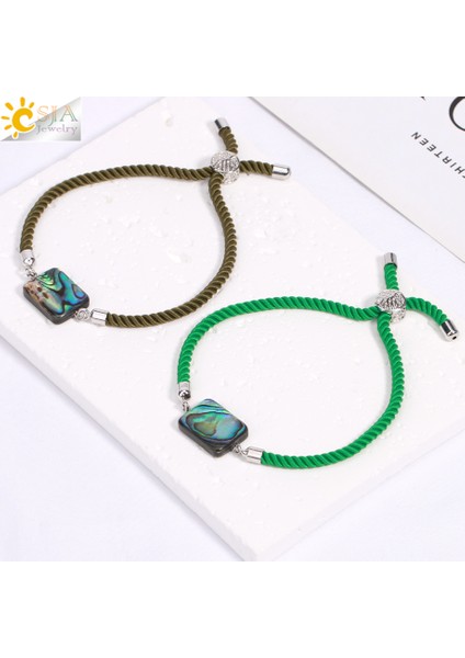 No.15 Csja Naylon Bükülmüş Kordon Bilezik Adam Için Doğal Abalone Kabuk Dikdörtgen Boncuk Hayat Ağacı Charm Bilezikler Kadınlar Takı S995 (Yurt Dışından) indirimleri