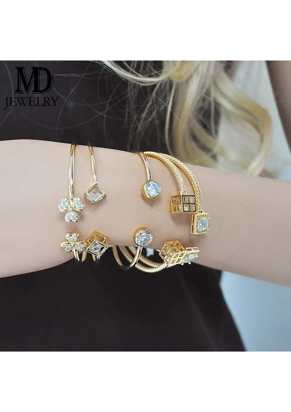 718K M.D Butik Bileklik Popüler Stil Soluk Altın Renk Moda Atmosferi Çok Yönlü Ayarlanabilir Boyut Desen Grafik Bayan Bileklik (Yurt Dışından) indirimleri