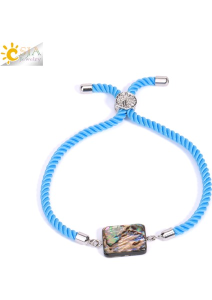 No.30 Csja Naylon Bükülmüş Kordon Bilezik Adam Için Doğal Abalone Kabuk Dikdörtgen Boncuk Hayat Ağacı Charm Bilezikler Kadınlar Takı S995 (Yurt Dışından)