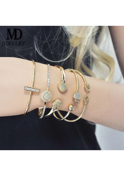 718D M.D Butik Bileklik Popüler Stil Soluk Altın Rengi Moda Atmosferi Çok Yönlü Ayarlanabilir Boyut Desen Grafik Bayan Bileklik (Yurt Dışından) fırsatları