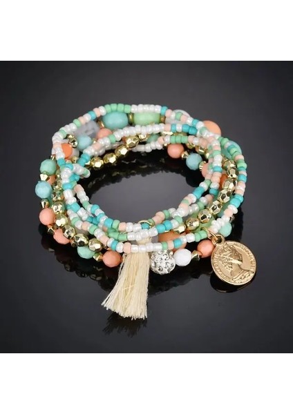 Br18Y0037 Bohemian Renkli Kristal Boncuklar Kadınlar Için Bilezikler Boho Etnik Püskül Elastik Halat El Yapımı Şal Bilezik Pulseira Parti (Yurt Dışından)