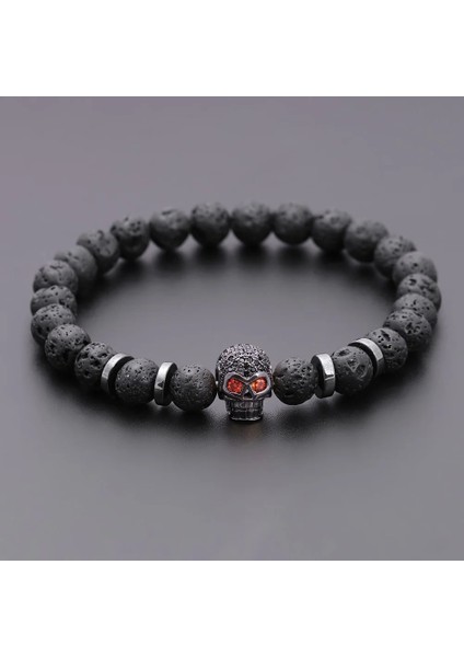 No.9 Boyutu Siyah Göz Kafatası Hematit Boncuk Bilezik Erkekler Klasik El Yapımı 8Mm Lava Taş Charm Bilezik Erkekler Takı Için (Yurt Dışından) modelleri