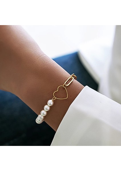 No.3 Boyutu 2021 Moda Kalp Zincir Bilezik Kadın Mizaç Taklit Inci Paslanmaz Çelik Zincir Bilezik Kadınlar Takı Için (Yurt Dışından) modelleri