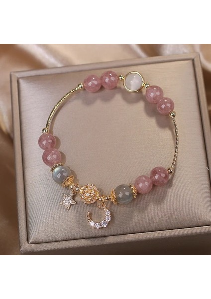 Br23Y0069-7 Kadınlar Için Zarif Pembe Kristal Bilezikler Sevimli Yıldız Ay Opal Zirkon Bilezik Metal Zincir Boncuk Bilezik Kardeş Kız Arkadaşı (Yurt Dışından) modelleri
