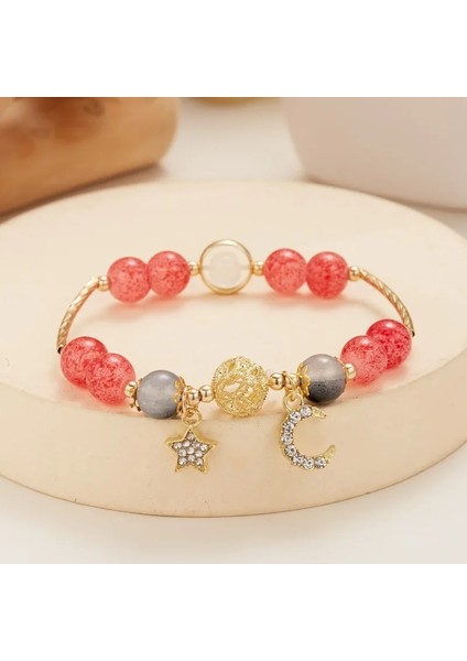 Br23Y0069-7 Kadınlar Için Zarif Pembe Kristal Bilezikler Sevimli Yıldız Ay Opal Zirkon Bilezik Metal Zincir Boncuk Bilezik Kardeş Kız Arkadaşı (Yurt Dışından) fırsatları