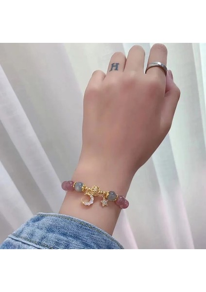 Br23Y0069-7 Kadınlar Için Zarif Pembe Kristal Bilezikler Sevimli Yıldız Ay Opal Zirkon Bilezik Metal Zincir Boncuk Bilezik Kardeş Kız Arkadaşı (Yurt Dışından) indirimleri