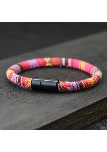 Sarı Kırmızı Bohemian Bilezik Doku Erkekler Magentic Şanslı Kumaş Bilezik Minimalist Etnik Brazalete Erkek Arkadaşı Pulseras Verano Homme Joias (Yurt Dışından)