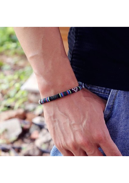 Sarı Kırmızı Bohemian Bilezik Doku Erkekler Magentic Şanslı Kumaş Bilezik Minimalist Etnik Brazalete Erkek Arkadaşı Pulseras Verano Homme Joias (Yurt Dışından) fırsatları