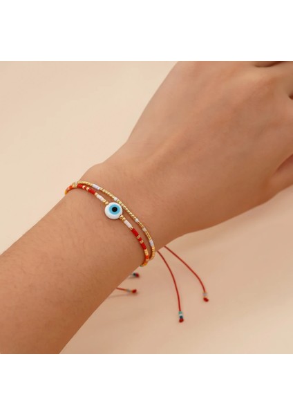 Mı-B220493A Go2Boho Çok Katmanlı Chaarm Bilezikler Kadın Erkek Nazar Boncuklu Kırmızı Halat Şanslı Bilezik Pulsera El Yapımı Takı (Yurt Dışından) indirimleri