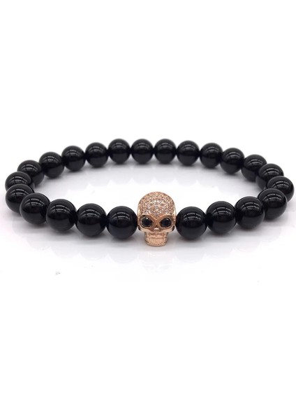 No.15 Boyutu Naıqube Kafatası Erkek Bileklik 8Mm Lava Boncuk Kelepçe Taş Boncuk Charm Bilezik Erkekler Takı Için (Yurt Dışından)