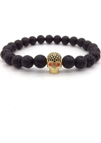 No.15 Boyutu Naıqube Kafatası Erkek Bileklik 8Mm Lava Boncuk Kelepçe Taş Boncuk Charm Bilezik Erkekler Takı Için (Yurt Dışından) modelleri