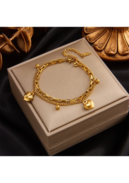 B582 Dıeyuro 316L Paslanmaz Çelik Çok Katmanlı Aşk Kalp Bilezik Kadınlar Için Yüksek Li Altın Renk Paslanmaz Çelik Kızlar Bilek Takı (Yurt Dışından)