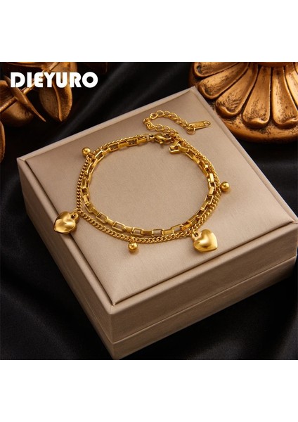 B582 Dıeyuro 316L Paslanmaz Çelik Çok Katmanlı Aşk Kalp Bilezik Kadınlar Için Yüksek Li Altın Renk Paslanmaz Çelik Kızlar Bilek Takı (Yurt Dışından) fiyatları