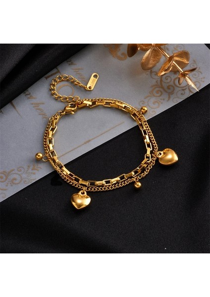 B582 Dıeyuro 316L Paslanmaz Çelik Çok Katmanlı Aşk Kalp Bilezik Kadınlar Için Yüksek Li Altın Renk Paslanmaz Çelik Kızlar Bilek Takı (Yurt Dışından) modelleri