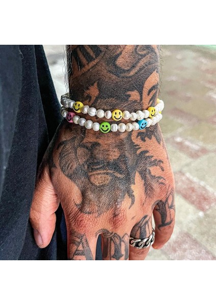 No.3 Boyutu 2022 Yeni Moda Gülümseme Yüz Charm Bilezik Erkekler El Yapımı 8Mm Simüle Inci Boncuk Bilezik Erkekler Için Takı (Yurt Dışından) fiyatları