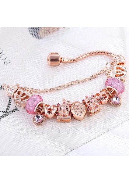 17Cm Tarzı No.40 Boyutu Baopon Yeni Kalp Ve Anahtar Kolye Gül Altın Rengi Güzel Bilezik Ve Bilezikler Dönme Dolap Boncuk Charm Bilezik Kadınlar Için Takı (Yurt Dışından)