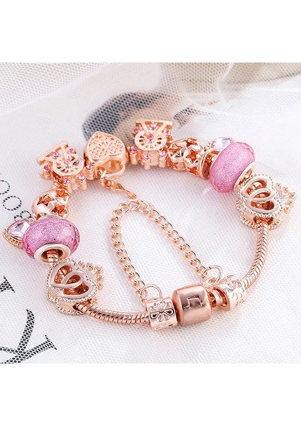 17Cm Tarzı No.40 Boyutu Baopon Yeni Kalp Ve Anahtar Kolye Gül Altın Rengi Güzel Bilezik Ve Bilezikler Dönme Dolap Boncuk Charm Bilezik Kadınlar Için Takı (Yurt Dışından)