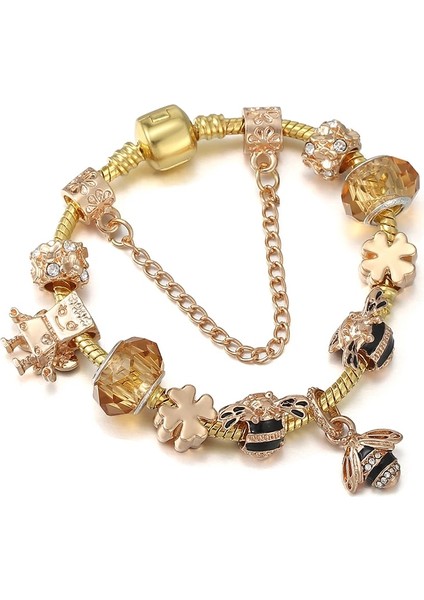 18Cm Tarzı No.34 Boyutu Baopon Lüks Kristal Arılar Altın Renk Charm Bilezik Kız Murano Cam Boncuk Güzel Bilezik Kadınlar Için Çift Dıy Takı (Yurt Dışından)