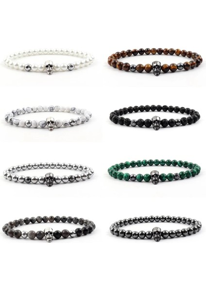 No.1 Boyutu Latainless Çelik Kafatası Charm Bilezik Erkekler Moda El Yapımı 6Mm Kaplan Gözü Mat Boncuk Bilezik Erkekler Takı Için (Yurt Dışından) modelleri