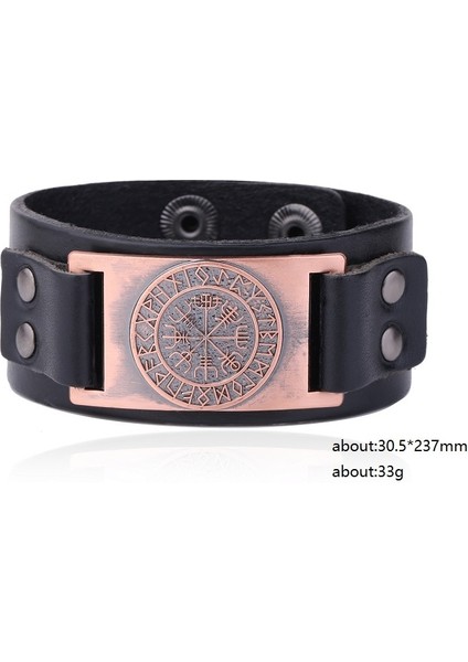 Siyah-Bakır Skyrim Viking Vegvisir Pusula Hakiki Deri Bilezik Adam Için Iskandinav Runes Odin Iskandinav Bileklik Muska Takı (Yurt Dışından)