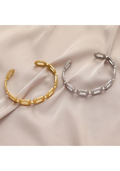 B659 Dıeyuro 316L Paslanmaz Çelik Kadın Bilezik Moda Kare Bağlantı Hollow Out Bileklik Vintage Altın Renk Yüksek Li Takı (Yurt Dışından) fırsatları