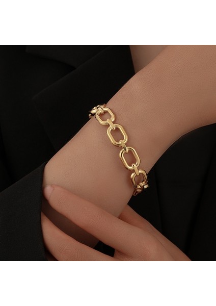 B659 Dıeyuro 316L Paslanmaz Çelik Kadın Bilezik Moda Kare Bağlantı Hollow Out Bileklik Vintage Altın Renk Yüksek Li Takı (Yurt Dışından) indirimleri