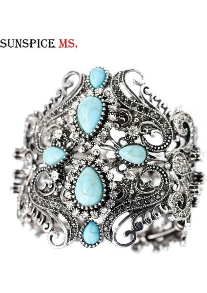 1467Gümüş Sunspicems Vintage Türk Takı Reçine Bileklik Manşet Bilezik Arapça Kadın Bilezik Antik Altın Renk Hint Gelin Bijoux (Yurt Dışından) fırsatları